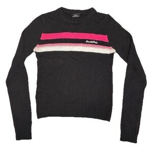 Y2K Southpole Juniors M Sweater Black Pink White Stripe Knit Logo 2000 Retro VTG